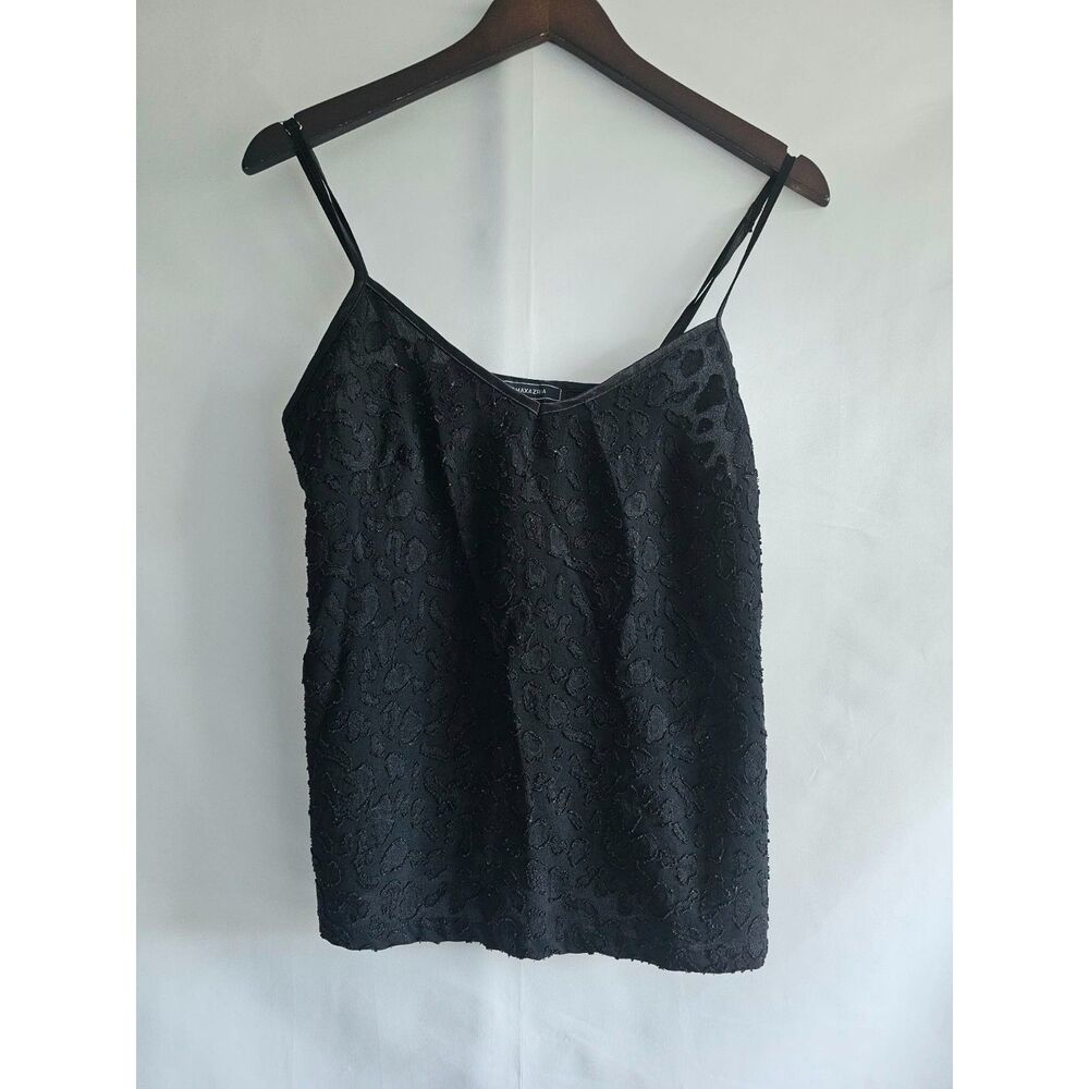 BCBGMAXAZRIA Black Textured Animal Print Camisole Top Size S